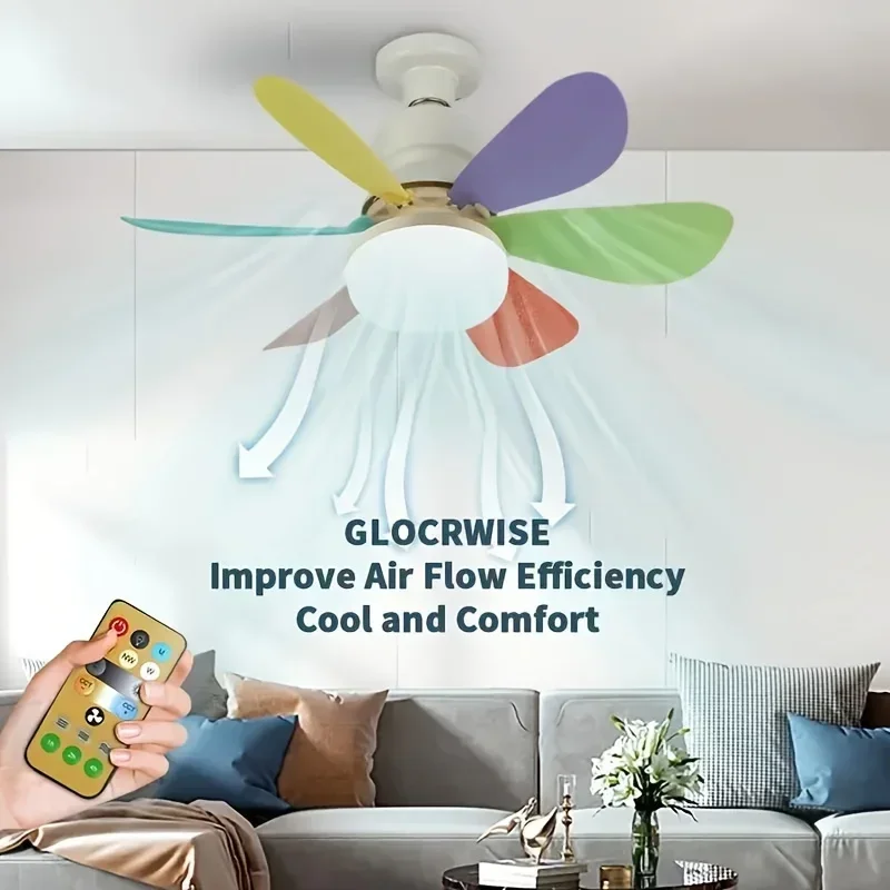 

White/Multicolored Ceiling Fan Light with Remote Socket Light with Fan E26 Base in 30W/40W Ceiling Fan with 3 Speeds for Bedroom