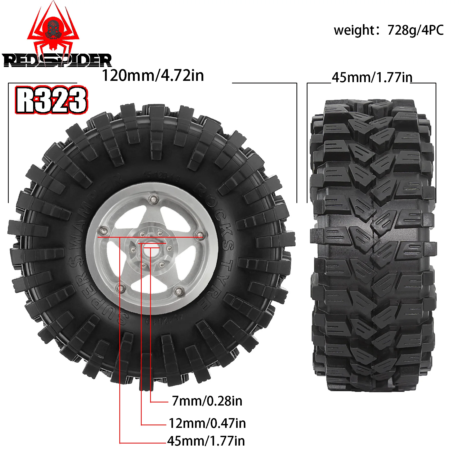 4PCS RC Aluminum 1.9 Beadlock Wheel Rims Tires  for 1/10 TRX4 TRX6 SCX10 SCX10 II 90046 SCX10 III AXI03007 Gen7/8 D90 VS4-10