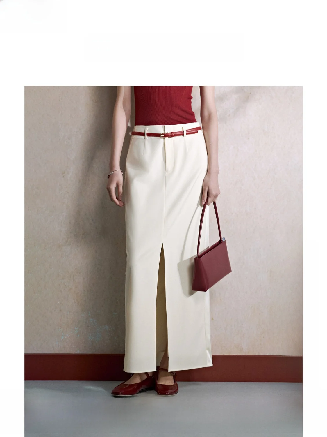 

ZhiZhi Summer Woolen Skirt mid Waist Straight Fit Split Splicing Design Early Autumn Collection Women's Ci Commute Faion