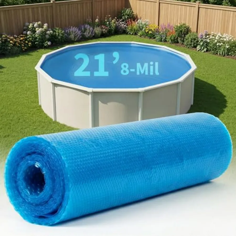 

21-ft Round Solar Pool Cover 8-Mil Blue for Above Ground Pool, Thermal Bubble Blanket for Heat Retention Reduced Evaporation