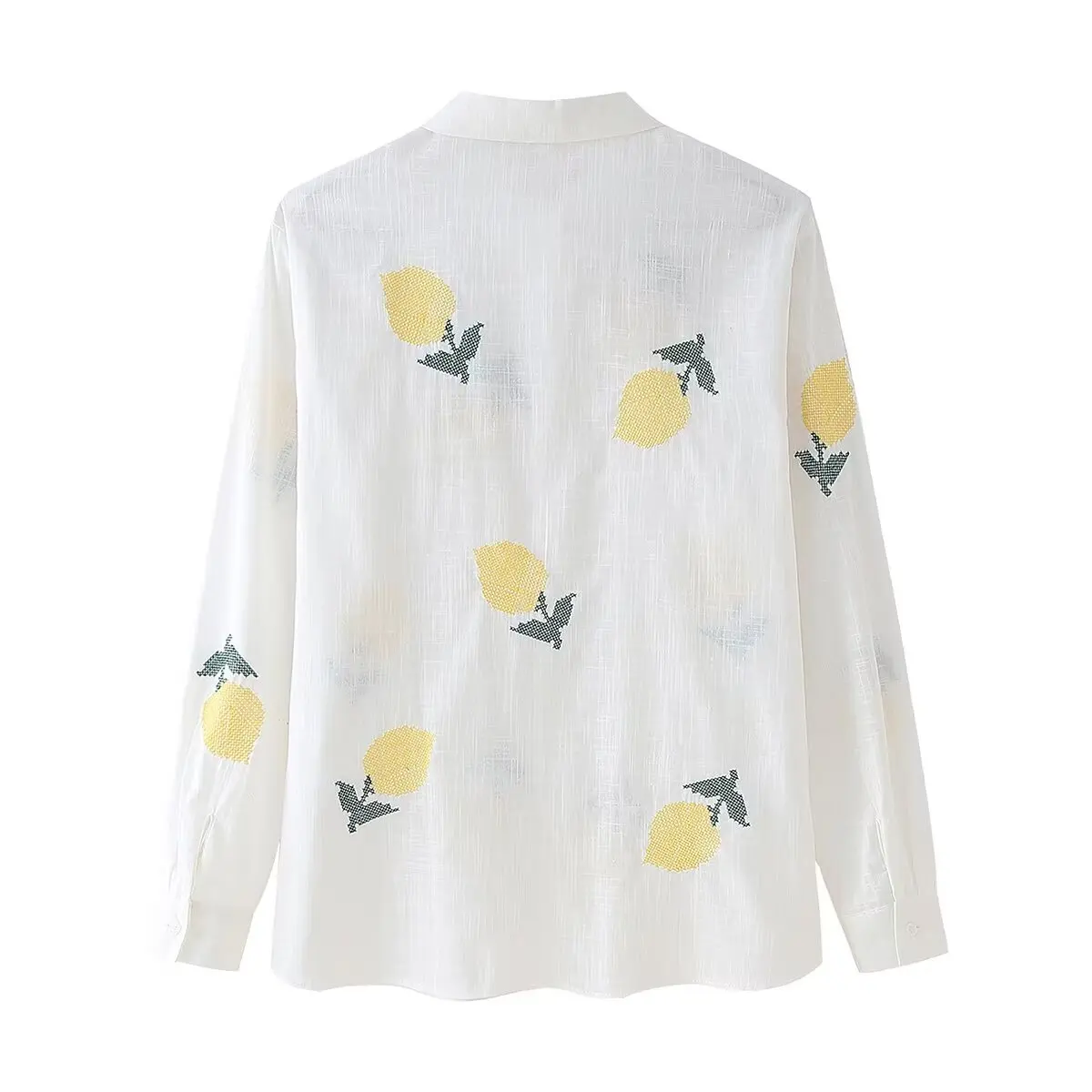 2024 CHIC autunno risvolto bianco giallo limone frutta ricamo camicia donna monopetto bottoni manica intera camicette larghe top