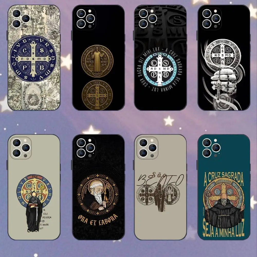 

Sao Bento Benedict of Nursia Phone Case For iPhone 17,16,15,14,13,12,11,Pro,XS,Max,XR,Plus,E,SE4,Mini Black Soft Cover