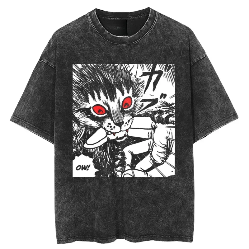 Rare Summer Tomie Junji Ito Retro Washed Antique Short-Sleeved T-Shirt Men's Trendy Brand Japanese High Street Hip-Hop Shirt