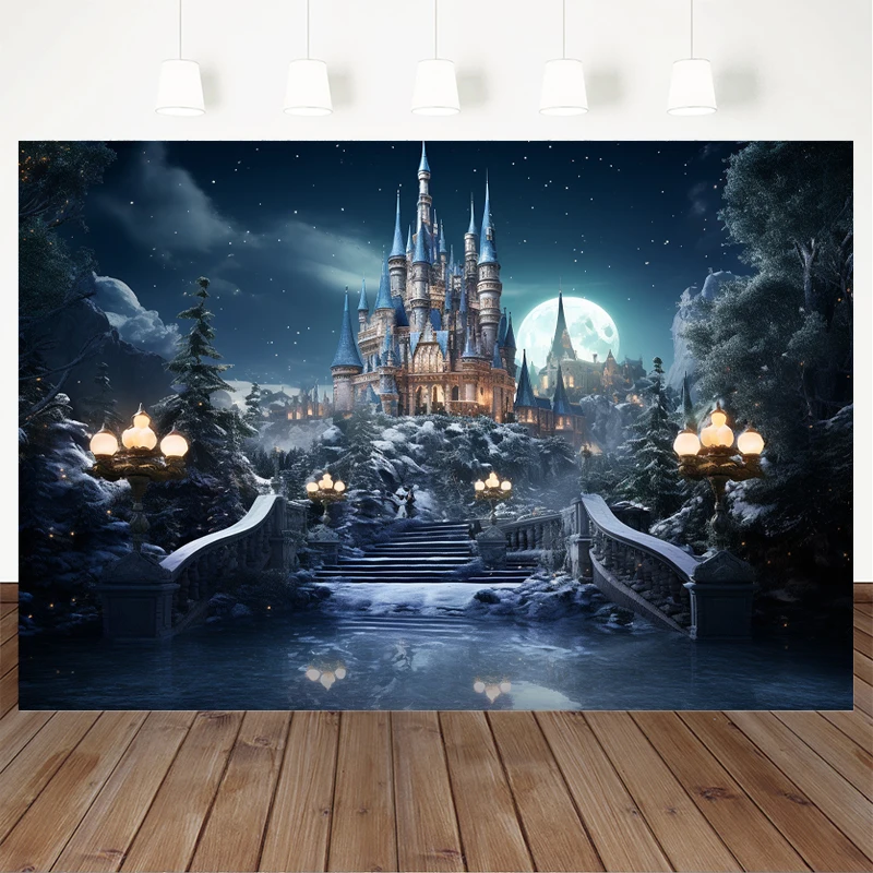 모시카 성 달 배경 사진 소품, 크리스마스 밤 사진 스튜디오 키트, 배경 벽지 장식, 포토존