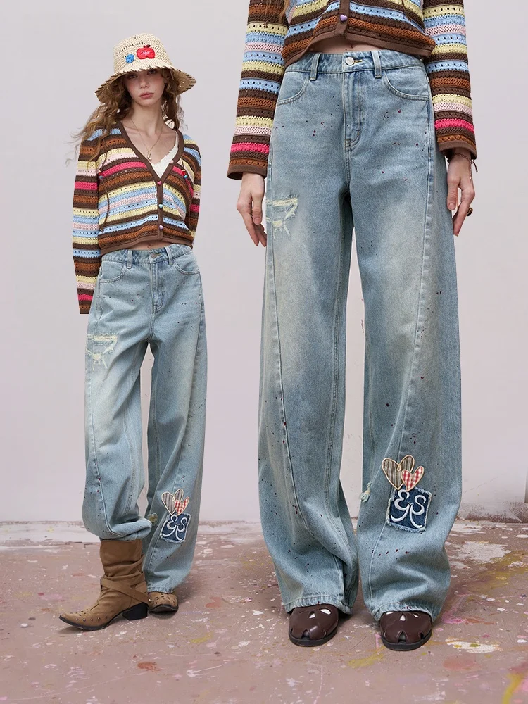 

Light Wa Denim Pants Women's Spring Summer Wide Leg Pants Casual Sle l Waist Zipper Fly Loose Fit Straight Leg Jeans