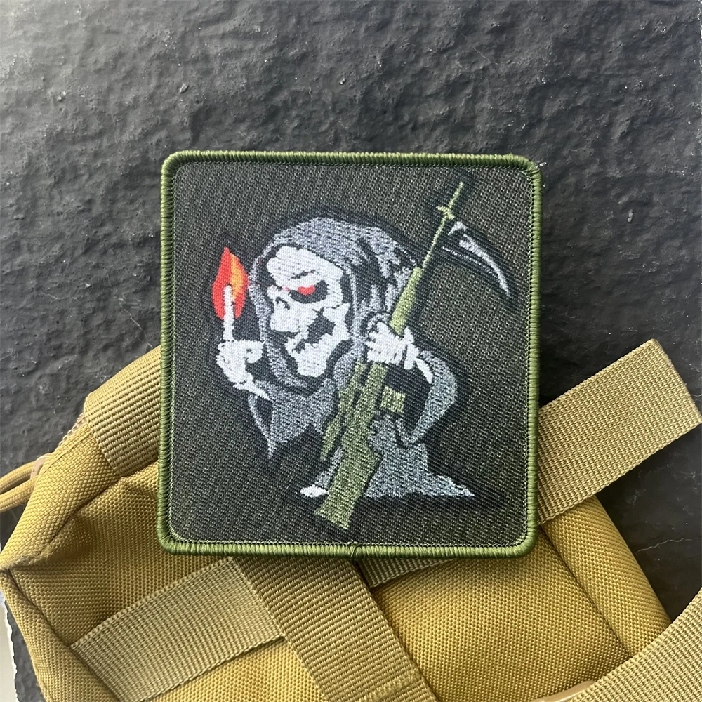 Skeleton with SVD Skull Embroidery Hook and Loop Patches Tactical Morale Badge Military Armband Army Backpack Sticker