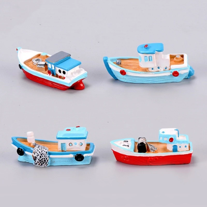 اليدوية الراتنج قارب صيد نموذج الشكل الحرفية مجموعة من 8 زخرفة سفينة مصغرة للديكور المنزل وإمدادات الهدايا