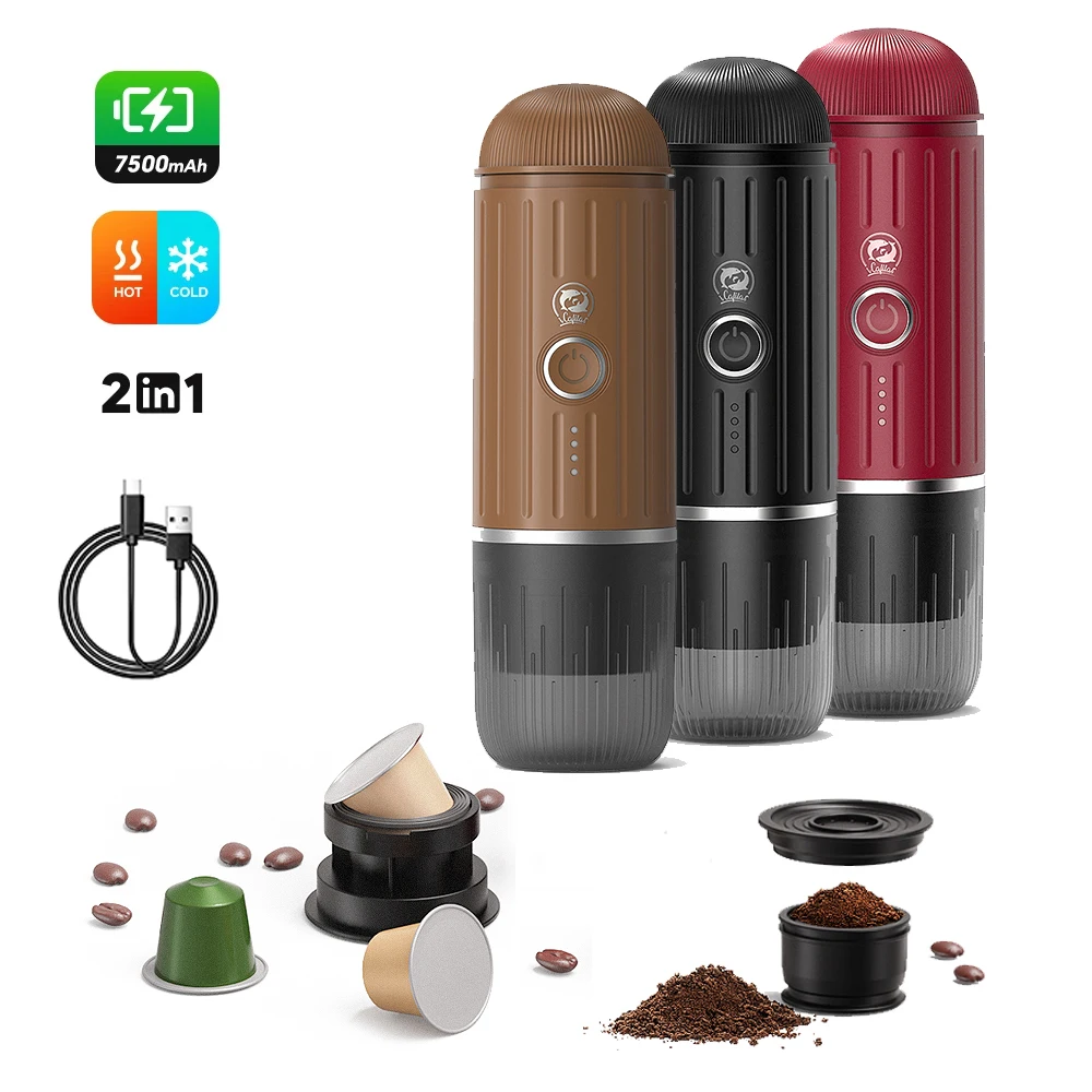 Portable Espresso Machine Electric Coffee Maker Compatible with Nespresso Original Capsules and Ground Coffee for Travel Camping