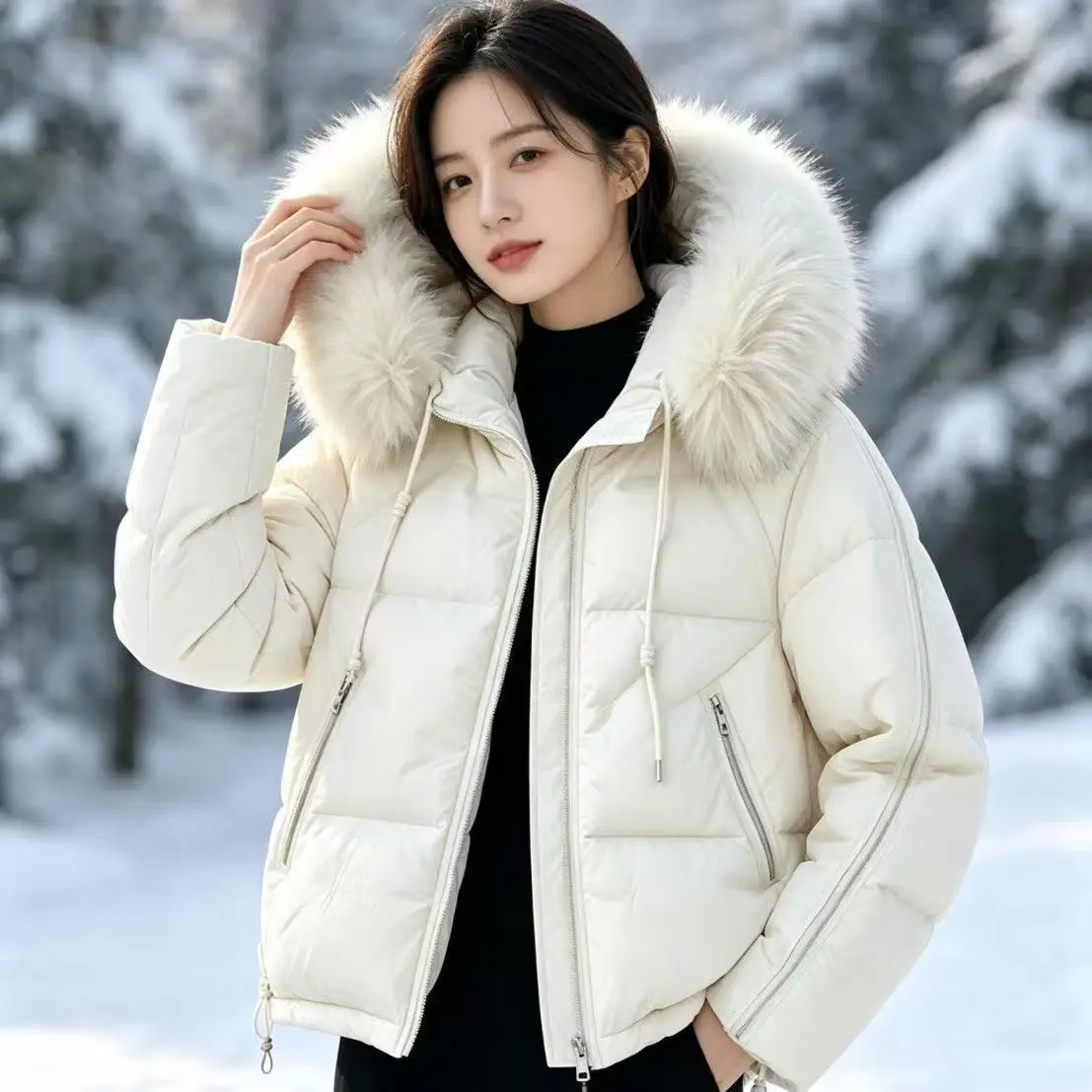 Fashion Down Coat Women Parkas 2027 Winter New Cotton-padded Jacket Ladies Short Korean Outwear Loose Fur Collar Thick Overcoat