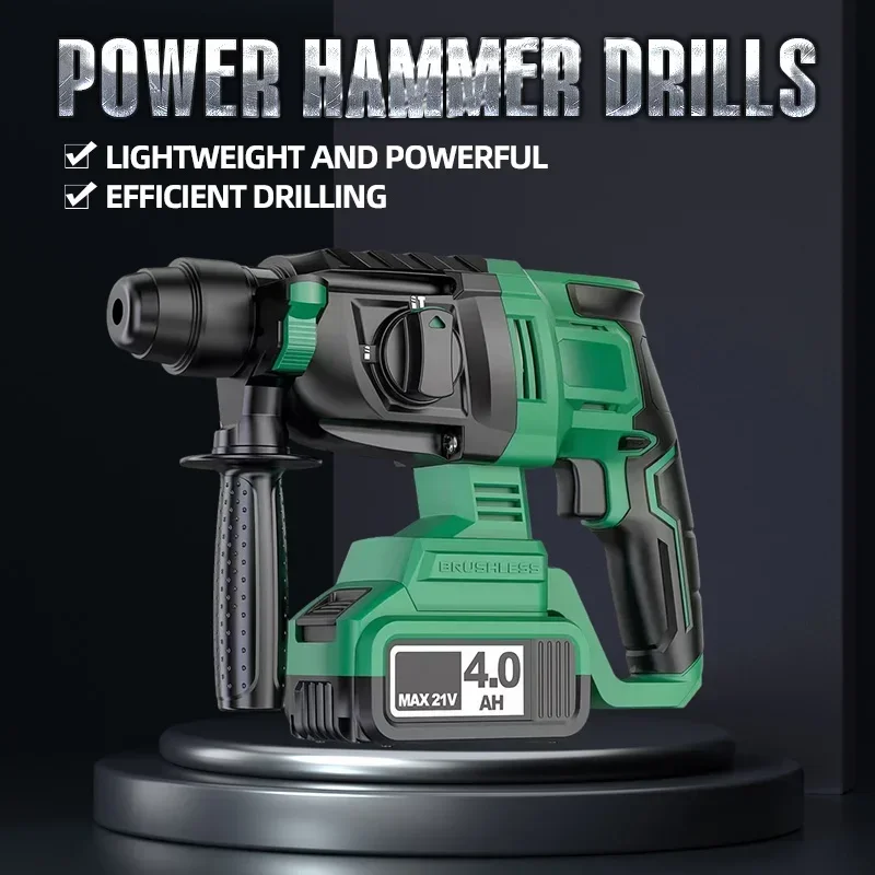 Cordless Electric Hammer Drill with Multifunctional Power Source Battery Operated