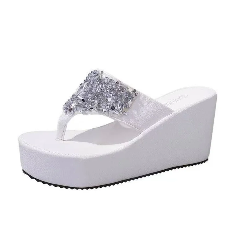 High Heels Bling Slides 2022 Summer Women Platform Wedge Sandals Shoes Lady Shiny Black Pumps Female Wedding Heels Slippers