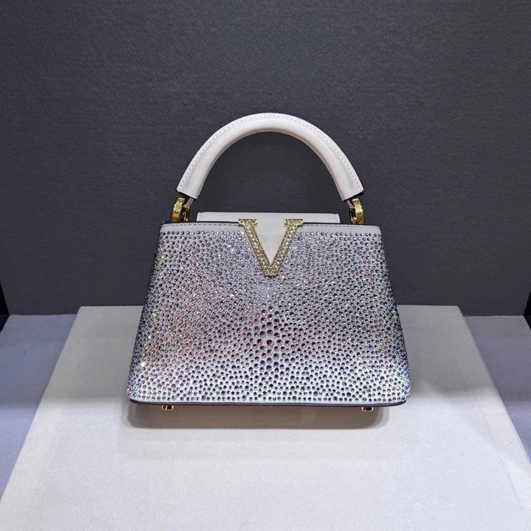 Luxury Brand Leather Diamond Handbag Rhinestone Shoulder Cross-body Tote Bags for Women Bolso Marca Lujo
