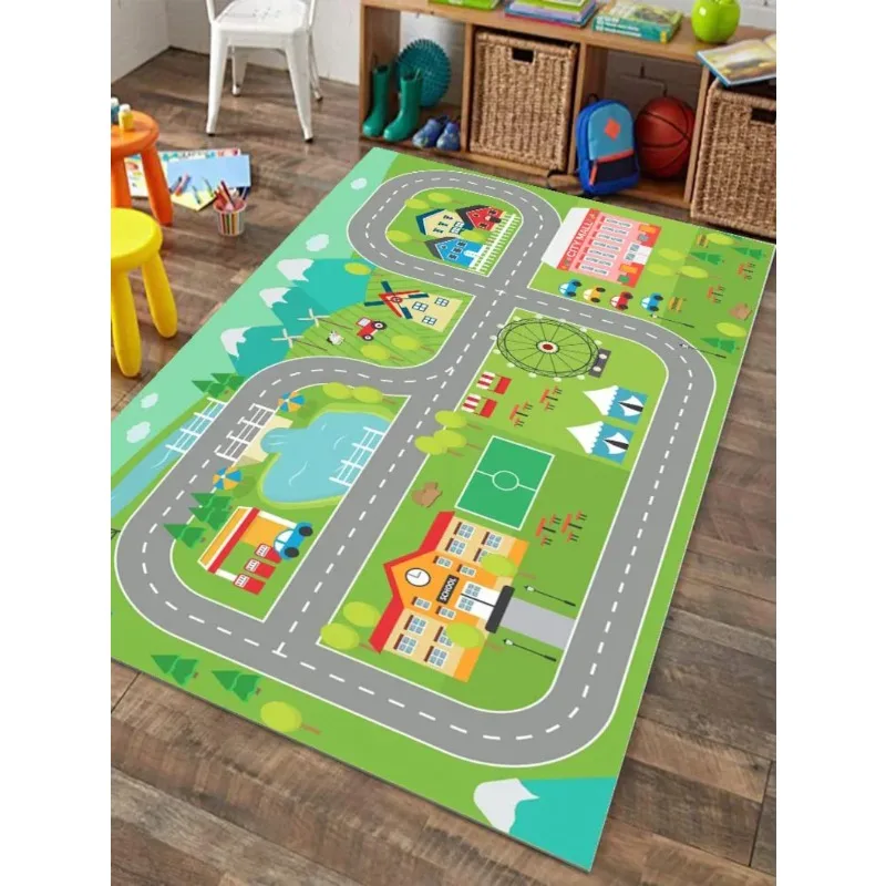 Kids City Road Rug for Bedroom Educational Traffic Map Carpet Washable Non Slip Area Rug Nursery Decor Toddler Floor Rugs