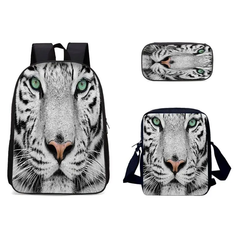 حقيبة ظهر Lobi Wang على الموضة الأوروبية والأمريكية ثلاثية الأبعاد على شكل نمر للسفر حقيبة كتف ثلاثية الحزمة حقيبة أقلام