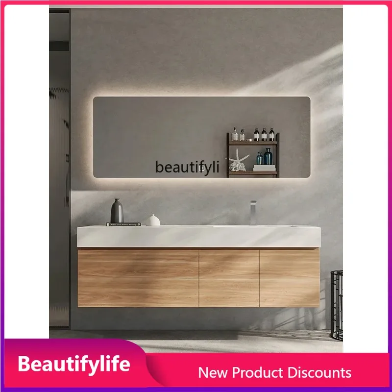 

V3286 Modern Stone Plate Integrated Seamless Ceramic Basin Wash Basin Simple Bathroom Washstand Light Luxury Solid Wood Bathroo