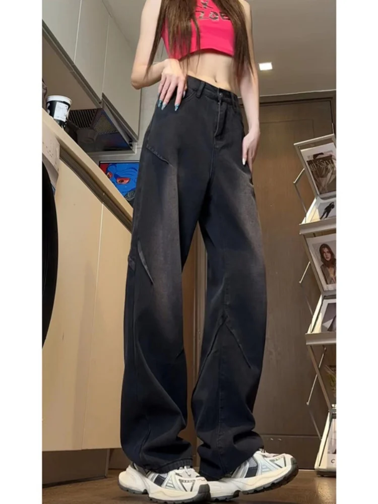 

Retro American Denim Jeans Men Summer Trendy Loose Straight Leg Pants Pleated Design Street Style Handsome Pants Cotton Polye...