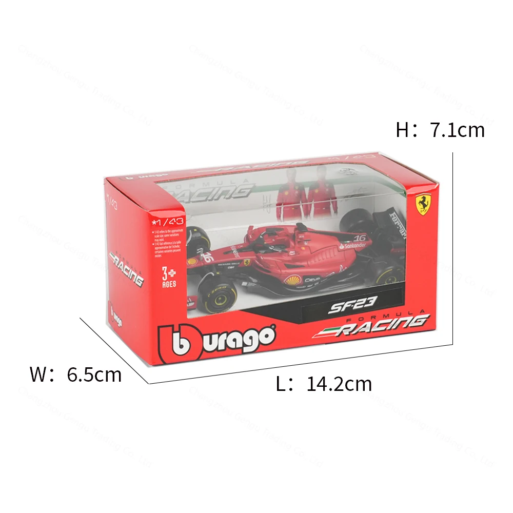 Bburago 1:43 2023 Ferrari SF23 # 16 # Coche de fórmula de carreras 55 F1, simulación estática, modelo de aleación fundida a presión