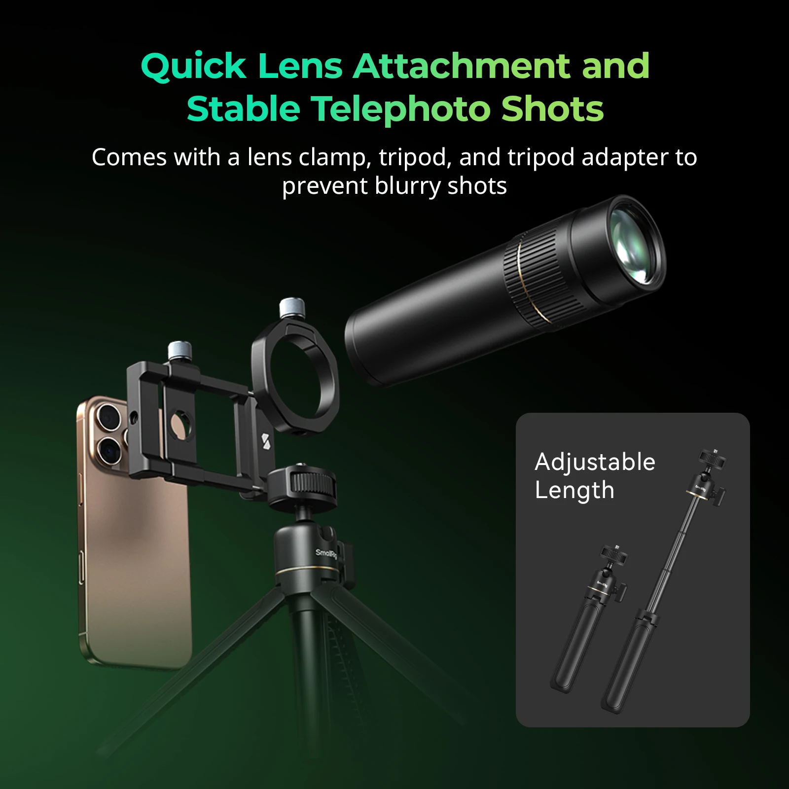 SmallRig Universal Mobile Phone 8x Telephoto Lens  for iPhone 16 Pro / Pro Max T-mount Telephoto Lens w Tripod Lens Clamp 4737