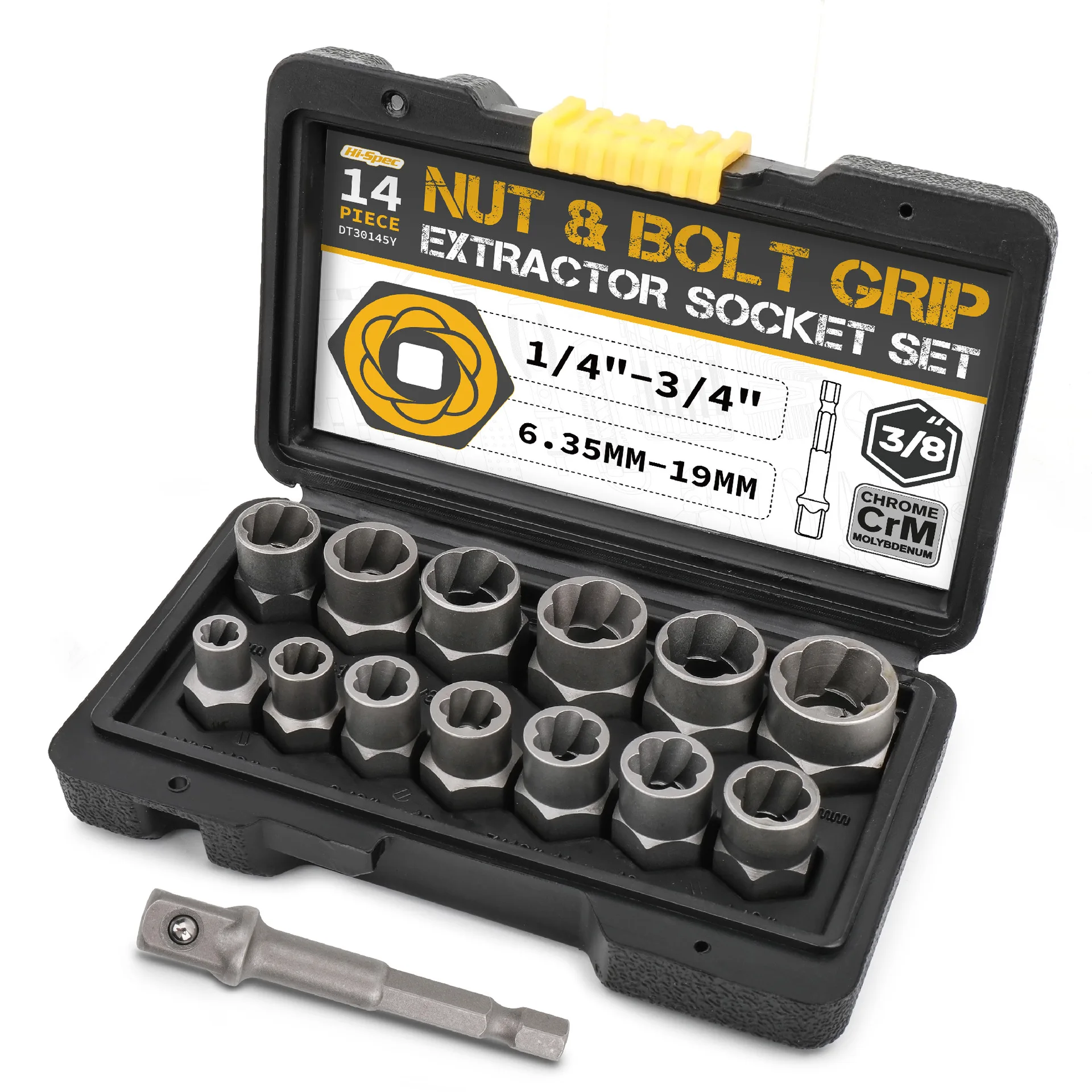 Drive Impact Bolt Nut Extractor Set,Lug Nut Remover Kit 1/4”-3/4”Twist Socket Tool Set with 1/4”Hex Drive to 3/8”Socket Adapter