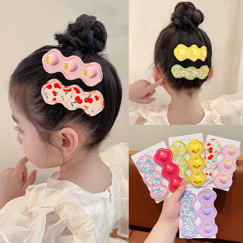 

2PCS/Set Sweet Baby Girl Bangs Stickers Cute Flower Fruit Princess Hair Artifact Kids Headwear Photography Props