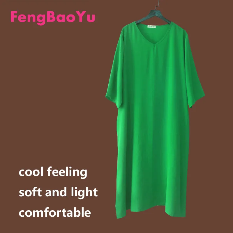 Fengbaoyu Cotton Silk Summer Women's Short-sleeved V-collar Dress Long Dress Leisure Cool Nightdress Pregnant Women Loose 5XL