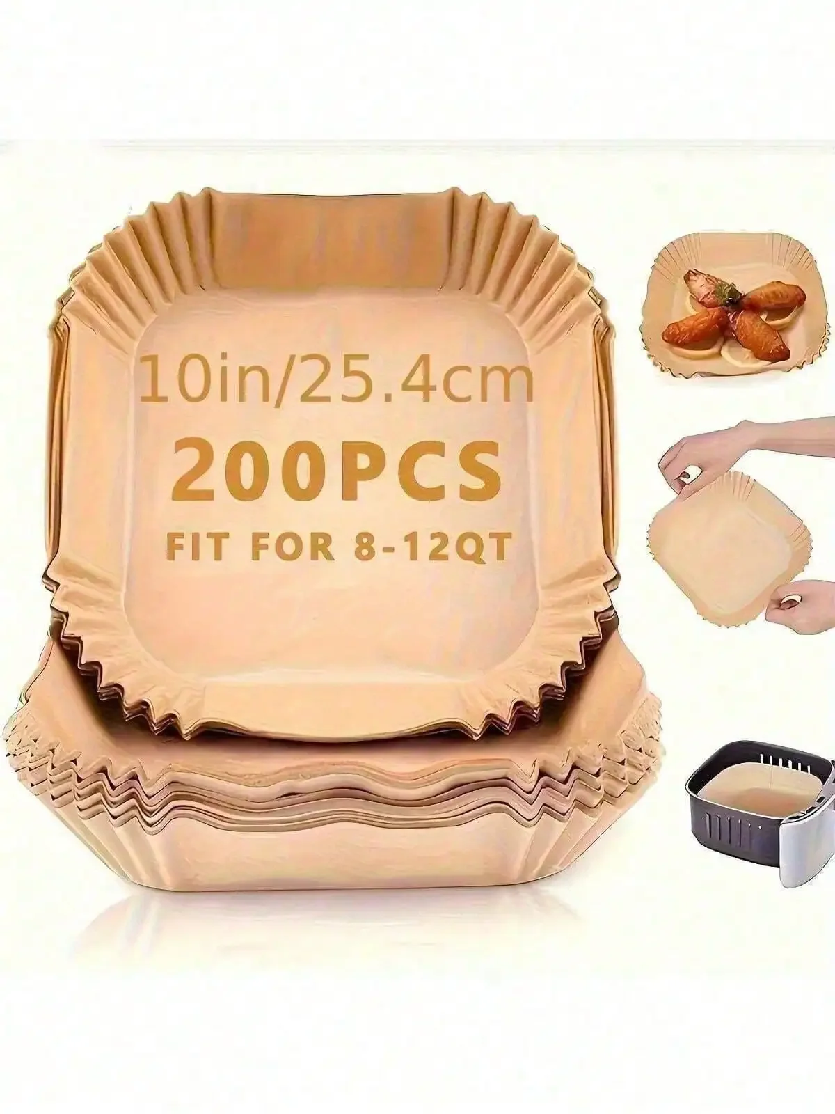 Square Air Fryer Mat - Non-Stick Baking Paper, Suitable For Air Fryer, Perfect For Cooking And Microwave Use, - Free Delivery