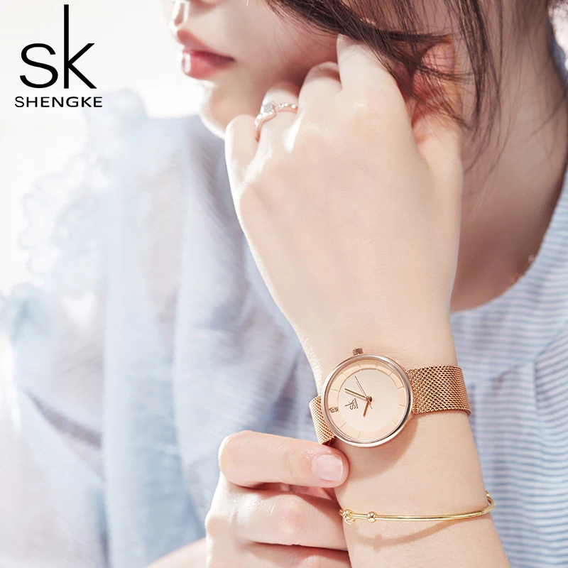 SHENGKE SK Fashion Golden Women Watches Stainless Steel Strap Ladies Quartz Wristwatches Original Woman\'s Clock Relogio Feminino