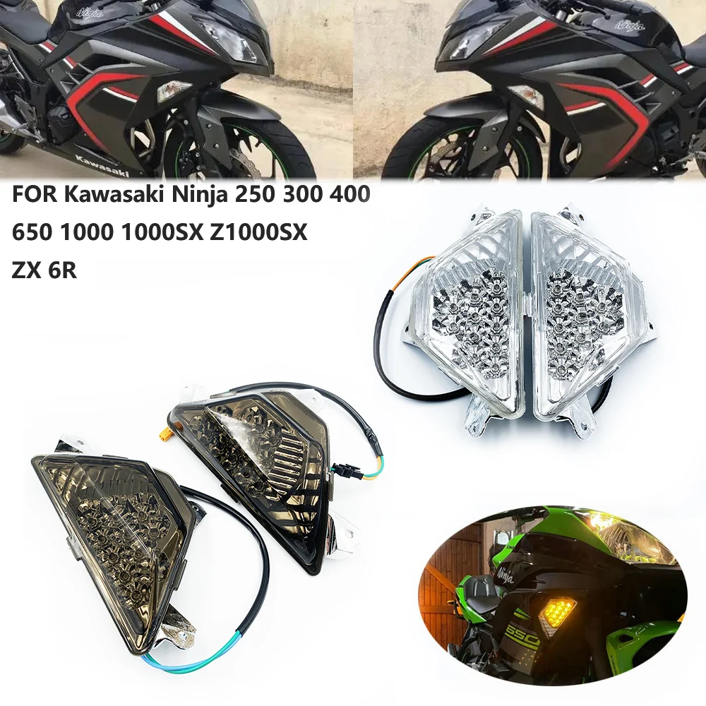 Front LED Turn Signal Indicator For KAWASAKI NINJA 250 300 400 650 1000/SX ZX6R Z1000SX Motorcycle Accessories Flasher Light