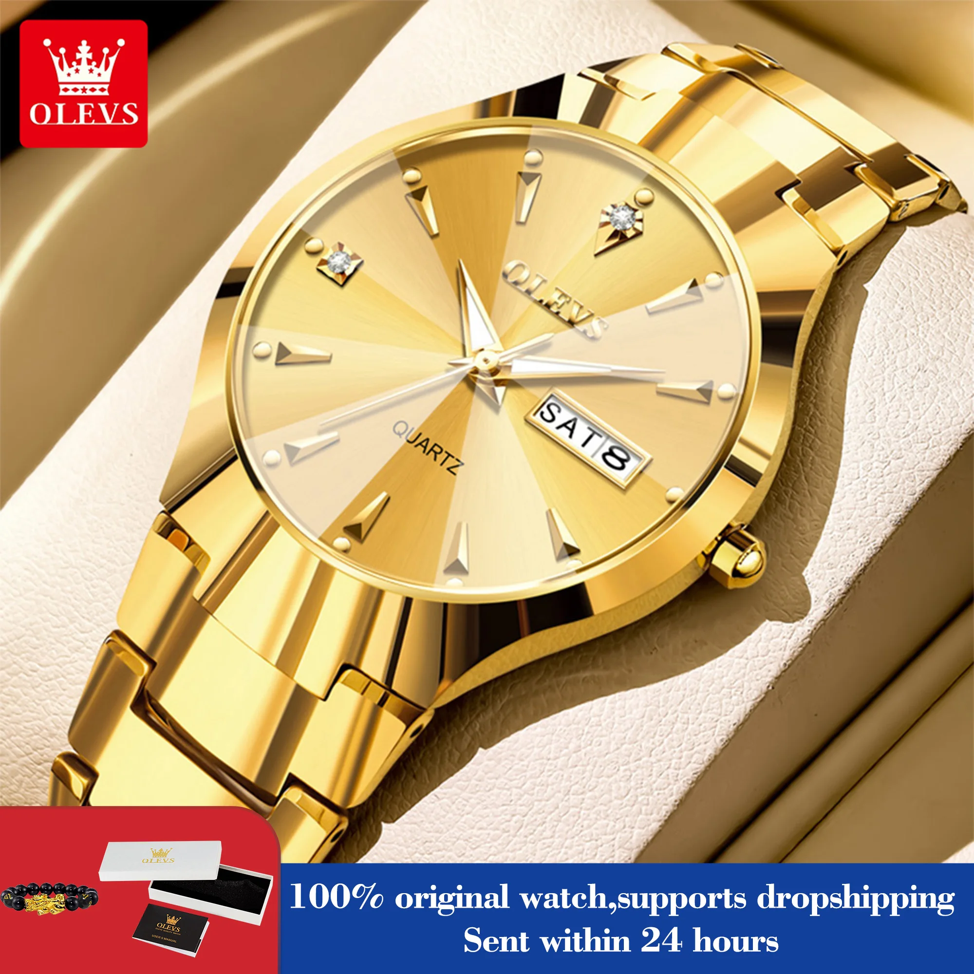 

OLEVS 8697, мужские часы, лучший бренд, роскошные кварцевые часы с двойным календарем для мужчин, ромбовидное зеркало, ремешок из вольфрамовой стали, мужские ручные часы