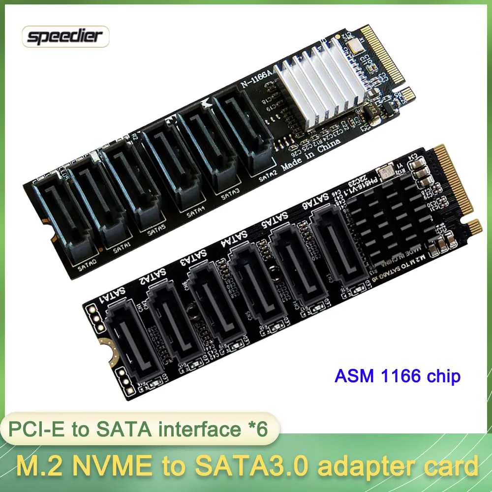 M.2 NVME PCI-E PCIE X4 X8 X16 a 6 puertos 3,0 SATA tarjeta adaptadora Riser III ASM1166 6 GB/S chasis servidor PC expansión de ordenador