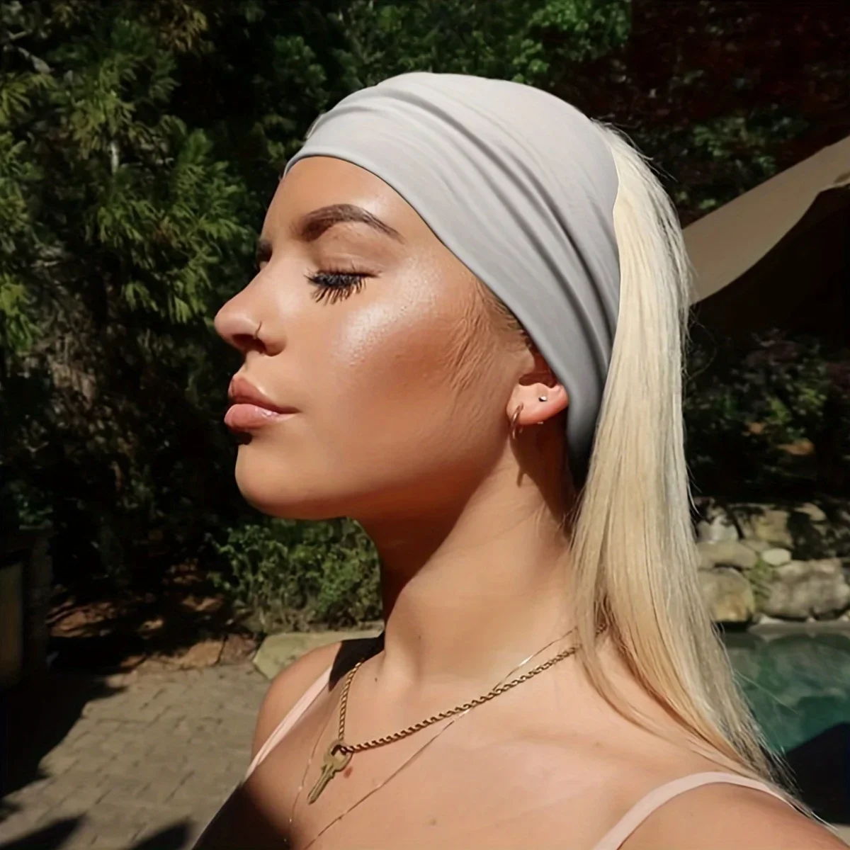 

4 piece soft retractable sports headband - sweat wicking, wide brim, headband style, knitted fabric,