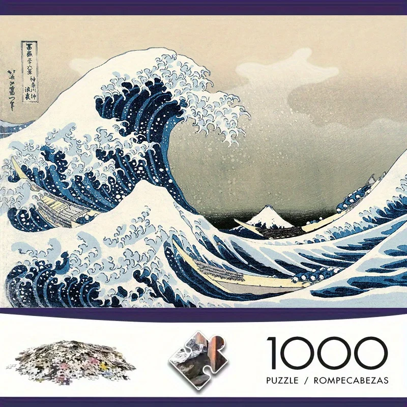 Kanagawa Surfing 1000pcs Jigsaw Puzzle - Perfect for Adults & Family Relaxation, Ideal Holiday Gift, Mixed Colors, Portable De