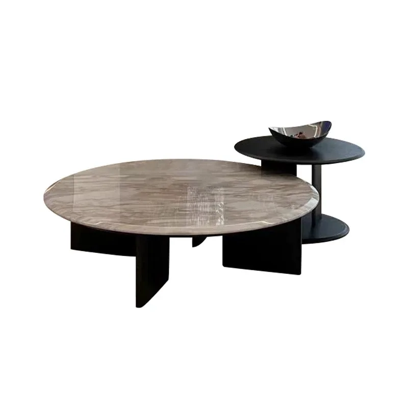 

Italian minimalist marble coffee table natural luxury stone wabi-sabi wind designer high-end round tea table high-end