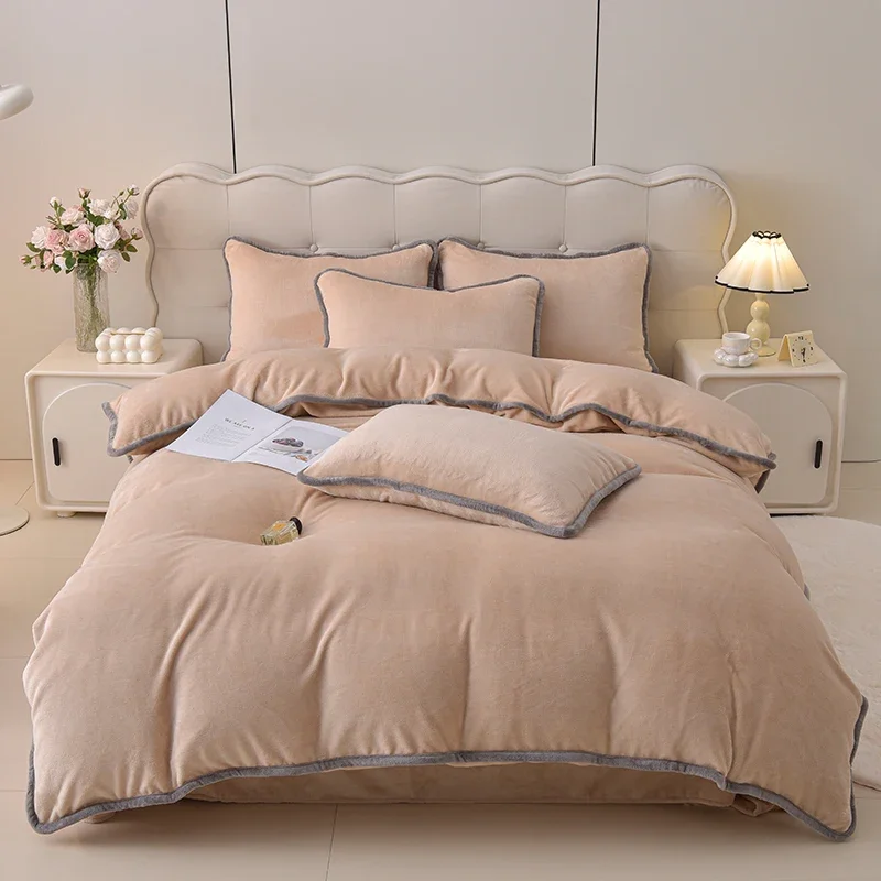 

Single Product Milk Fleece Blanket Duvet Cover Autumn/winter with Velvet Coral Velvet Quilt Double Bed Sheet 4-piece set