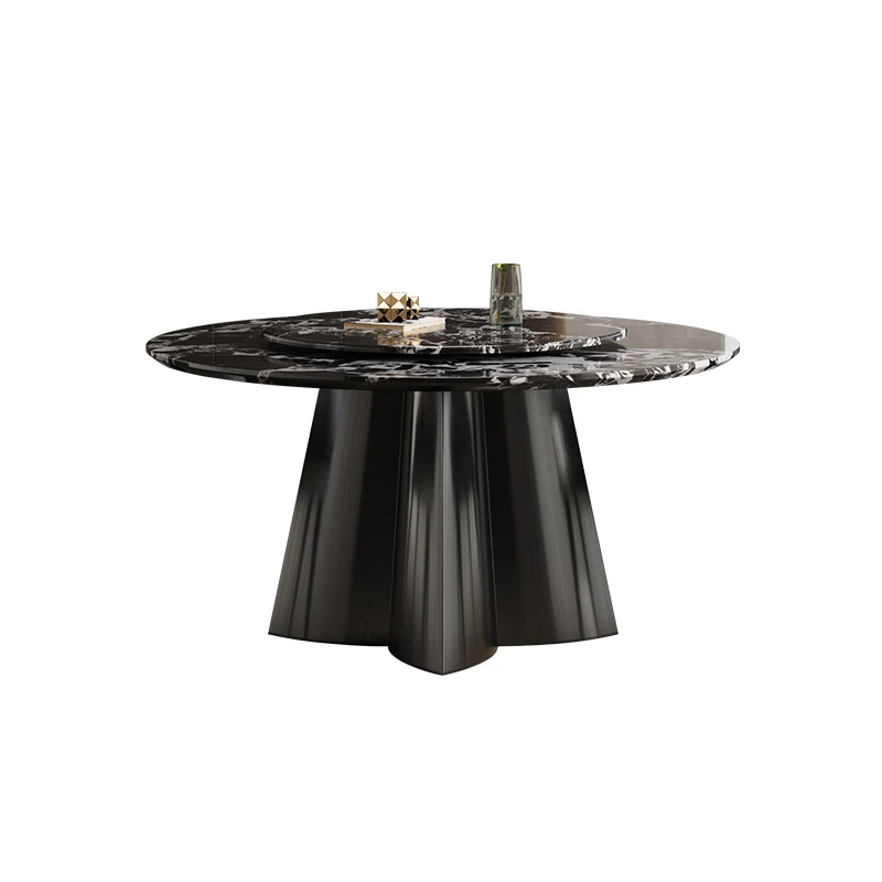 بلغاري طاولة طعام من الرخام الطبيعي الأسود وكرسي مجموعة غرفة المعيشة 2025 كرسي جديد خفيف فاخر منزلي مستدير لتناول الطعام