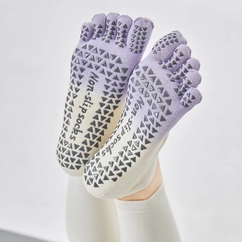 

Five Toes Yoga Socks Silicone Non-slip Professional Pilates Socks Backless Breathable Bandage Dance Sports Socks Purple Gradient