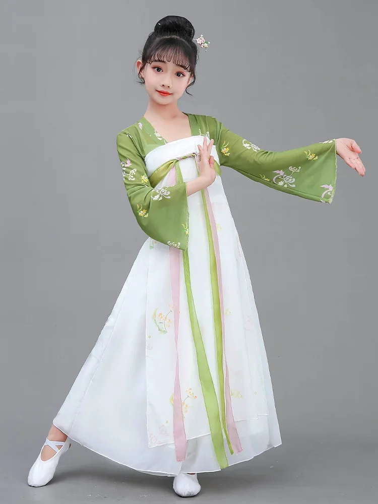 Children's classical dance dress elegant Han suit chest length skirt broken girls' body charm gauze dress Dance in China