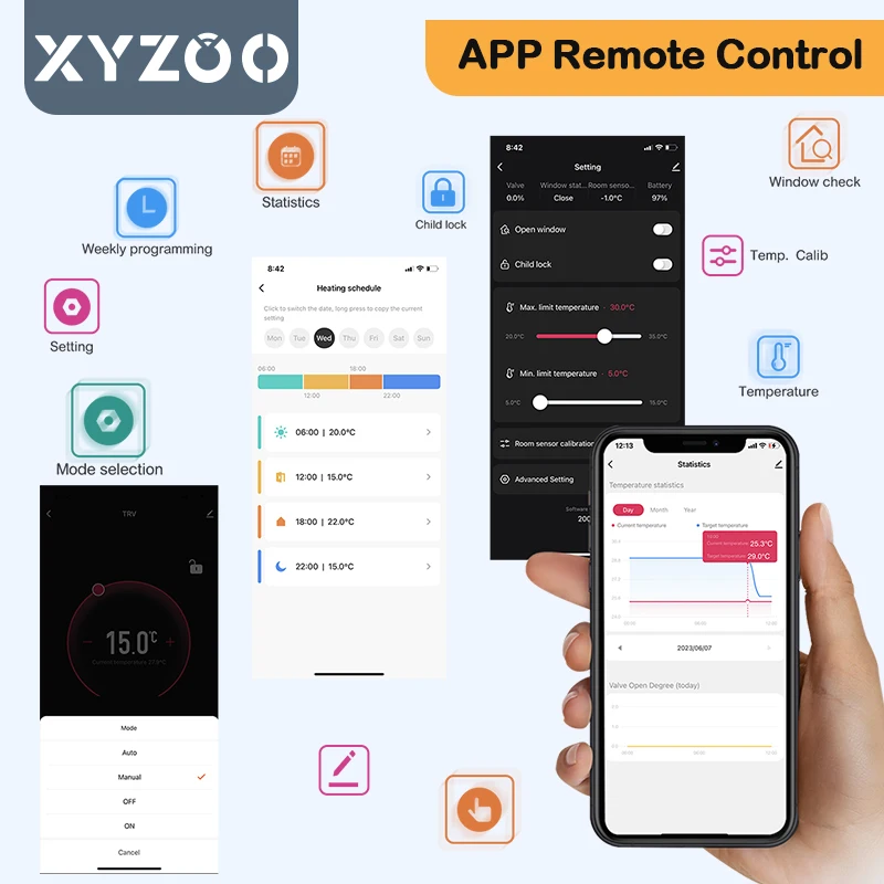 Imagem -02 - Tuya Wifi Radiador Válvula Termostática Inteligente Trv Temperatura Atuador de Aquecimento Termostato Programável App Controle Remoto Alexa