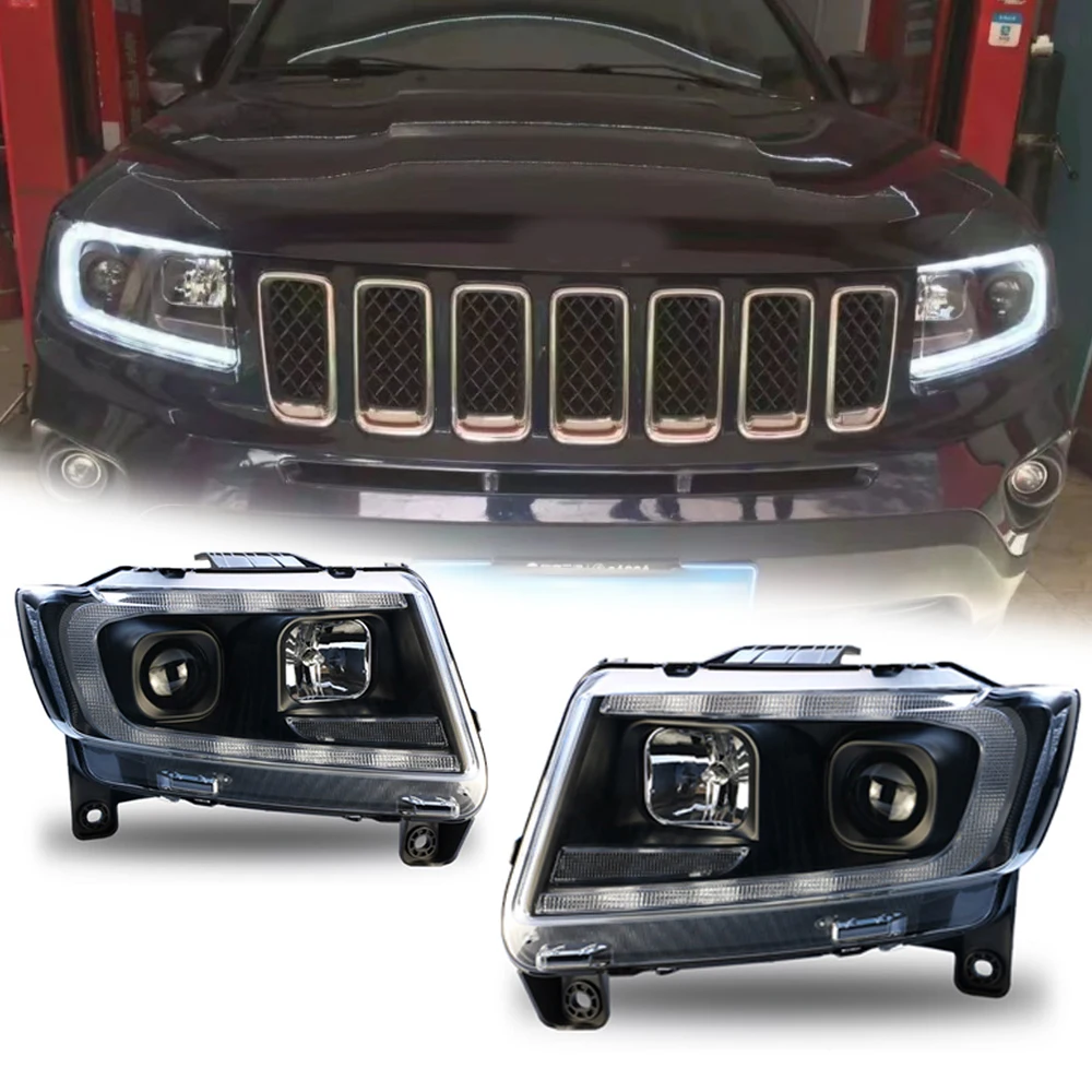 

Светодиодные фары для Jeep Compass Grand Cherokee 11-15, полностью светодиодные DRL, автомобильные фары в сборе, сигнал, автоаксессуары, модифицированная лампа