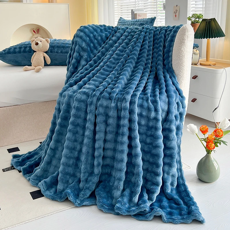 

New Bubble Fleece Blanket - Solid Color Rolled Edge Cover Blanket Soft and Comfortable Bedding 150x200 180x200 200x230