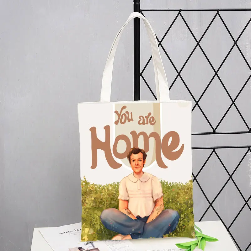 Harry Styles Woman's Kawaii Canvas Bag Summer Beach Bag Shoulder Canvas Bag Casual Large Capacity Reusable Vintage Harajuku Tote