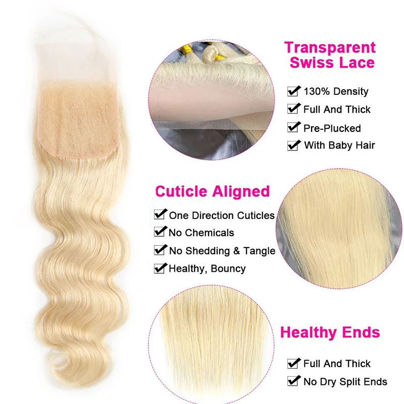 4x4 5x5 6x6 Closure Body Wave Blonde 613 Lace Closure Ear to Ear 13x4 Lace Frontal Human Hair Melt Skin Invisible Pre Plucked