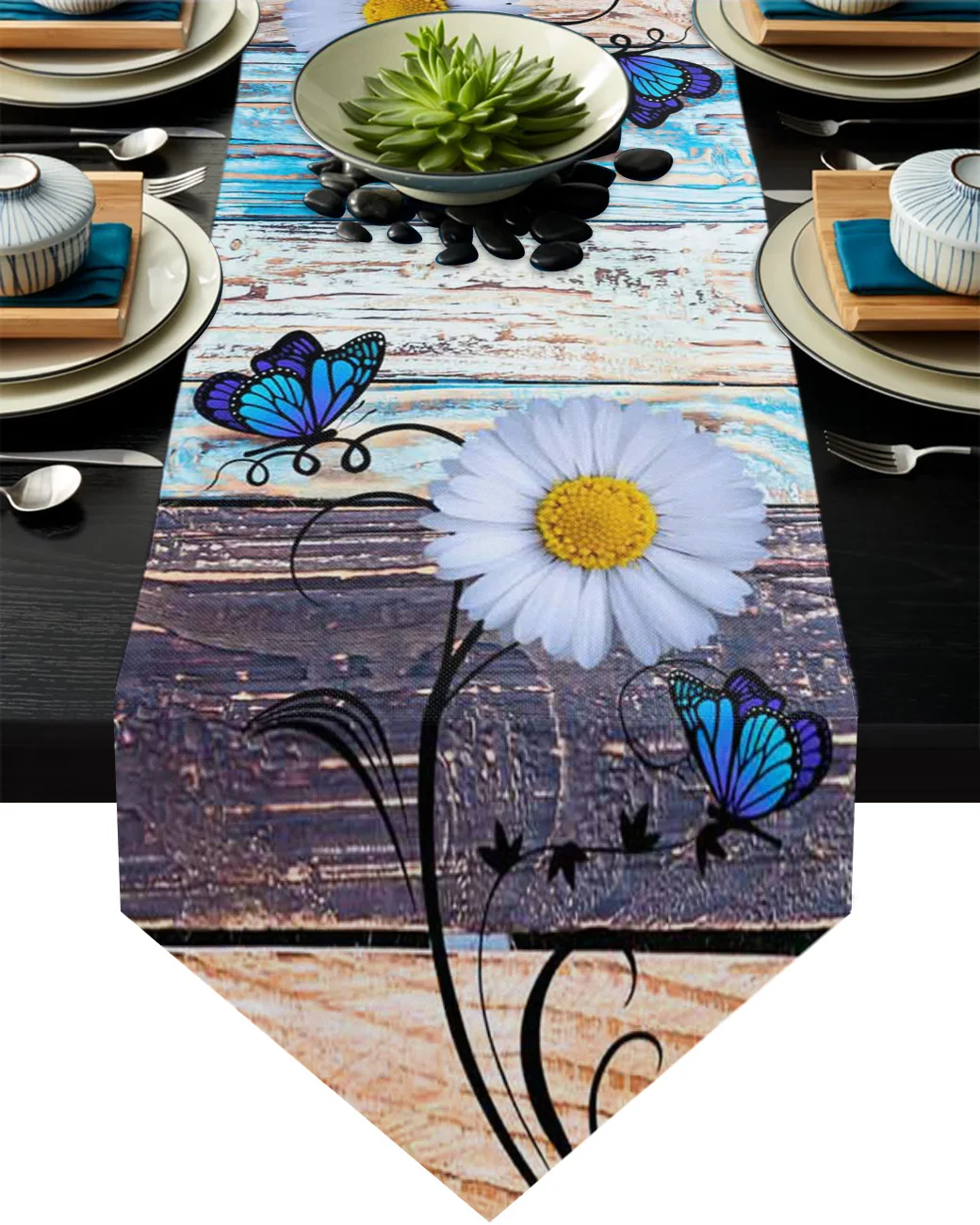 

Modern Wood Grain Fashion Tablecloth Butterfly Daisy Pattern Hotel Banquet Wedding Table Coffee Table Decoration Table Flag