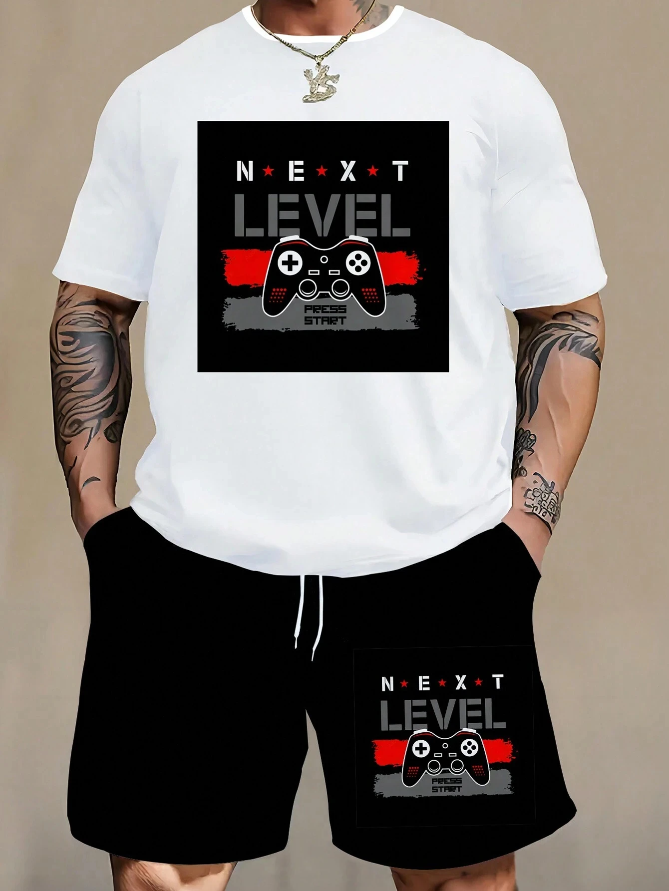 2025 New Man Casual Oversized T-shirt Shorts Set Summer Men's Short Sleeve Tee Shorts 2-piece Set Plus Size Outdoor Menswear 6XL