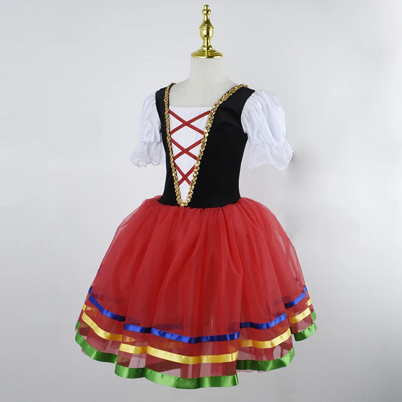 Robe Tutu de Ballet longue rouge pour filles, justaucorps de gymnastique, Costume de danse de princesse ballerine, tenue de fête d'anniversaire pour enfants