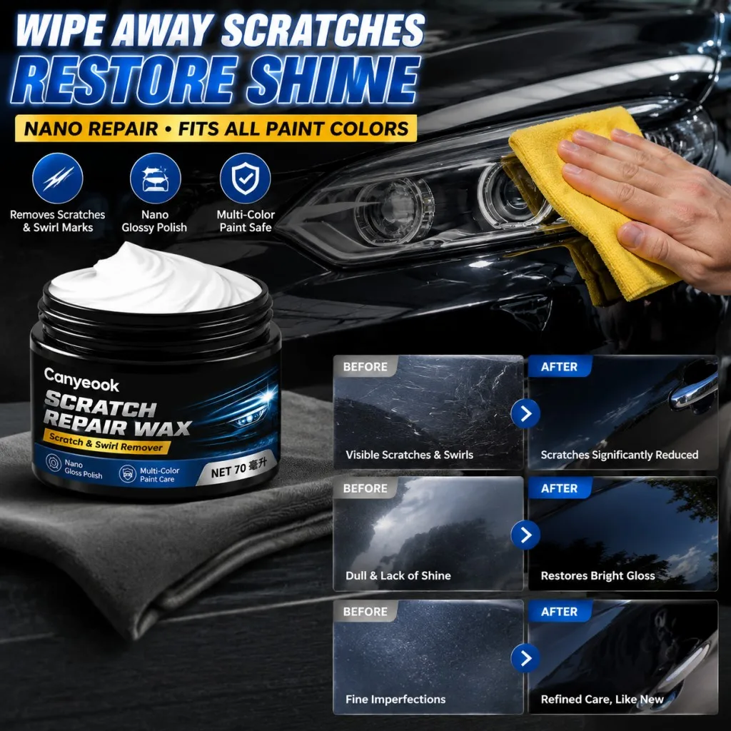 CANYEOOK Scratch Repair Wax 70ml Remove Swirl Marks Restore Shine Nano Polish for All Car Paint Colors Daily Care