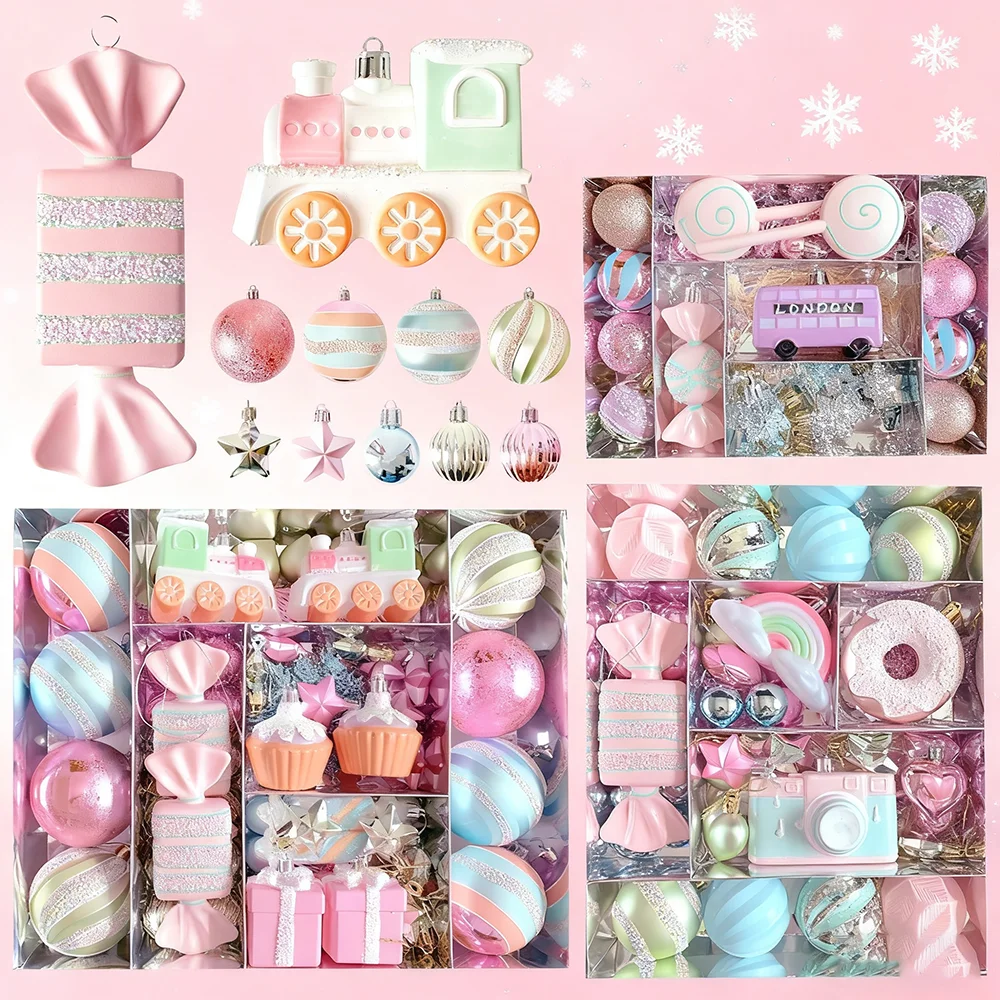 Décoration de noël macaron, ensemble de boules de noël romantiques, boules d'arbre de noël, ornement de noël multicolore, décor de fête de Festival