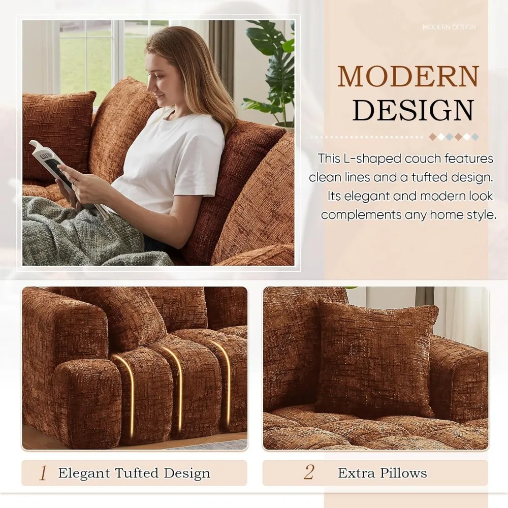 Глубокий сидящий L-образный диван из синели с шезлонгом, современный диван без костей Cloud, удобная секция для отдыха