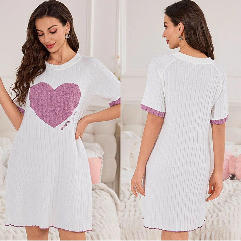 

Women Nightgown Sleepwear Elegant O-Neck Short Sleeve Nightdress Home Clothes Summer New Nightwear Nightie Lingerie Loungewear