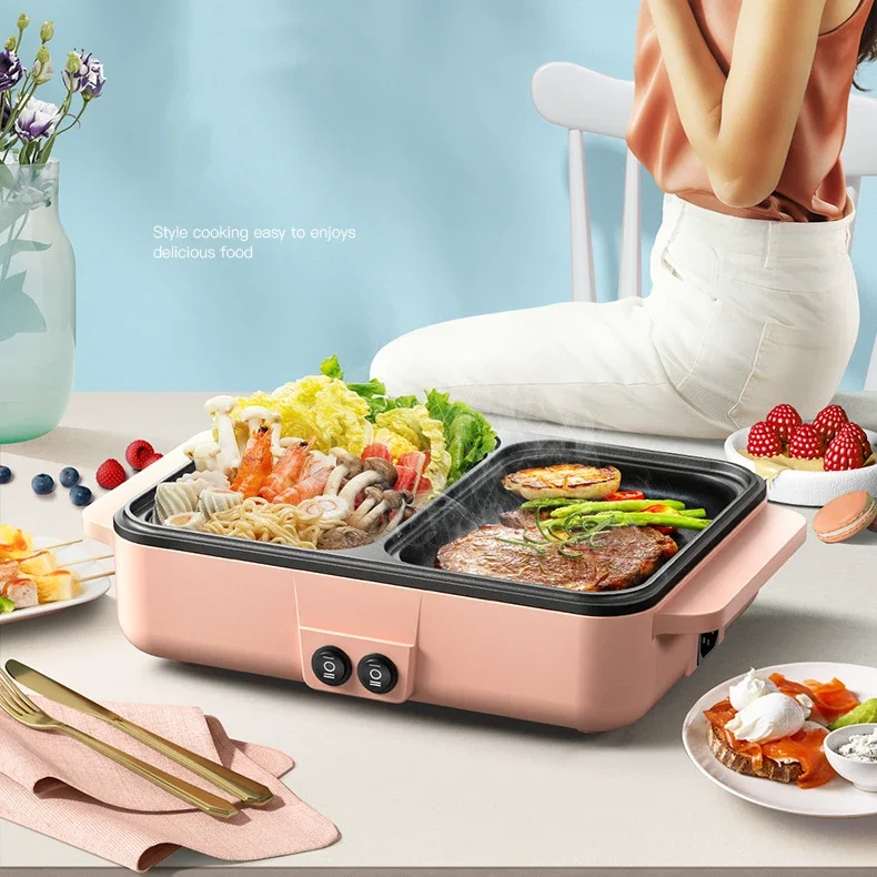 

1200W 220V Multifunctional Electric BBQ Grill Non Stick Plate Barbecue Pan Hot Pot 2 IN 1 Electric Hot Pot Cooker BBQ Grill